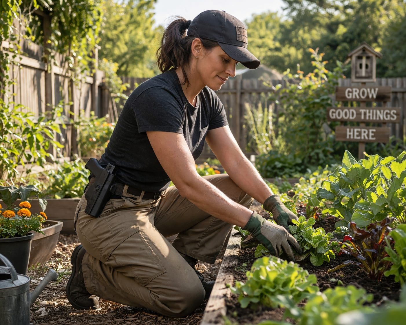 Gardening in a rustic homestead backyard